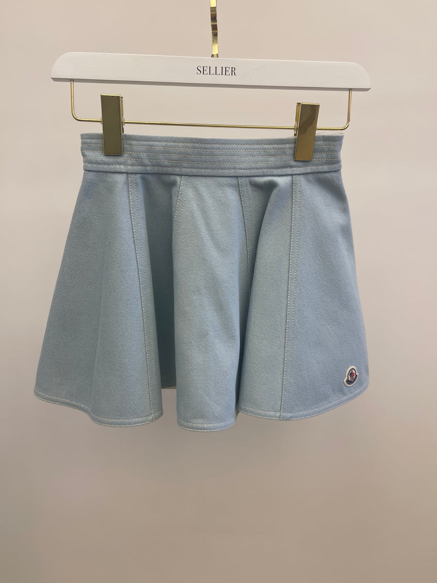 Moncler Kids Light Blue Denim Skirt with Logo Detail Size 8 years