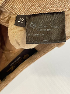 Loro Piana Brown Linen High-Waisted Shorts with Gold Button Details Size IT 38 (UK 6)