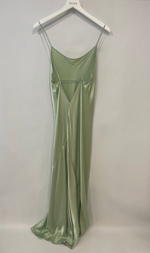 Victoria Beckham Pastel Green Silky Sleeveless Maxi Dress Size UK 12