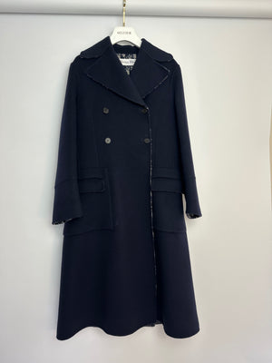 Christian Dior Navy Oblique Double Breasted Coat with Pocket Detail Size FR 40 (UK 12)