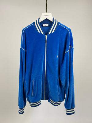 Celine Menswear Blue Velvet Zip Track Jacket  with White Stripe Details Size XS (UK 32)