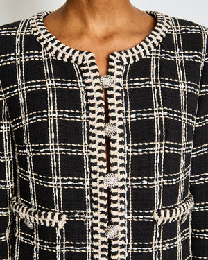 Chanel Cruise 2023 Black and White Tweed Mini Dress with Crystal Contrast Trim and Embellished Buttons Size FR 38 (UK 10)