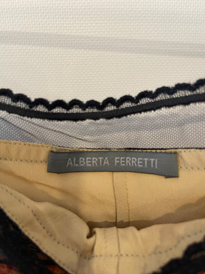 Alberta Ferretti Burnt Orange, Black and Beige Mini Lace Shorts Size IT 40 (UK 8)