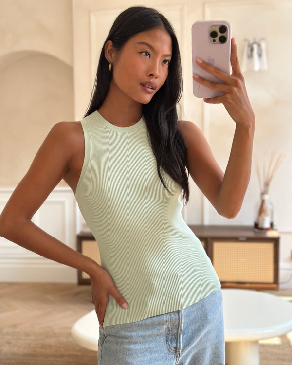 Zimmermann Pistachio Ribbed Tank Top with Size 1 (UK 10)