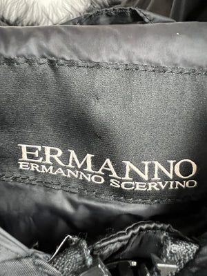 Ermanno Scervino Black Down Coat with Fur Trim Hood & Zip Detail Size IT 42 (UK 10)