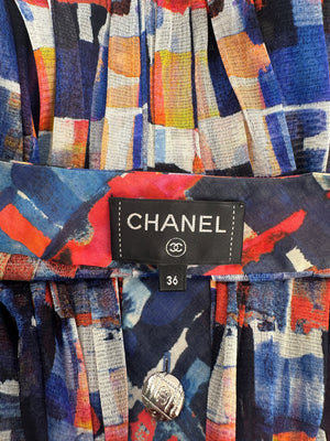 Chanel 16/S Cuba Pink and Blue Cotton Two-Piece Top and Maxi Skirt Set Size FR 36 (UK 8)