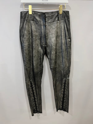 Isabel Marant Silver Metallic Lambskin Leather Skinny Pants Size FR 36 (UK 8)