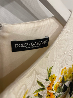 Dolce & Gabbana White and Multicolour Floral Embroidered Midi Dress Size IT 42 (UK 10)