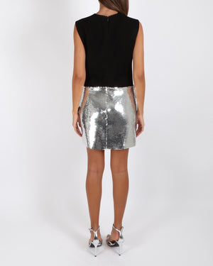 Monot Black Mia Mini Dress with Silver Sequin Embellished Drape Panel Size IT 44 (UK 12) RRP £1,050