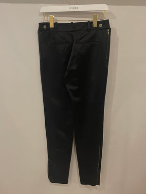 Chanel Black Satin Zipped Trousers with Button Details Size FR 36 (UK 8)