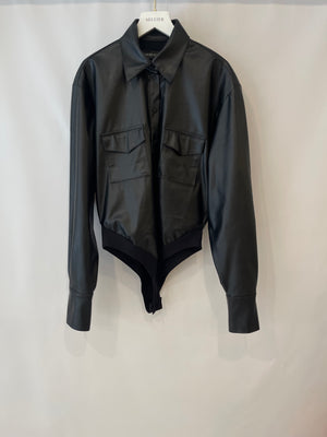 David Koma Black Faux Leather Long-Sleeve Bodysuit Size UK 8 RRP £925