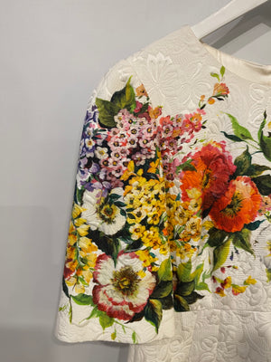 Dolce & Gabbana White and Multicolour Floral Embroidered Midi Dress Size IT 42 (UK 10)