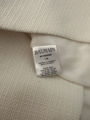 Balmain White Blazer Jacket with Silver Logo Buttons Size FR 40 (UK 12)