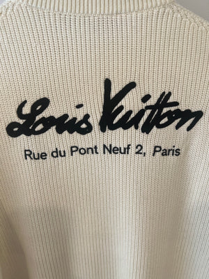 Louis Vuitton White Knit Jumper with Black "Rue de Pont Neuf 2, Paris" Logo Embroidery Size S (UK 8)