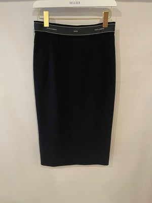 Dolce & Gabbana Black Wool Pencil Skirt with Logo Details Size IT 40 (UK 8) RRP £950