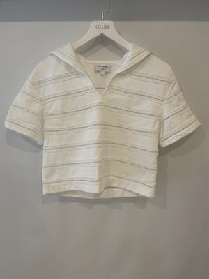 Chanel White Blouse with CC Logo Embroideries Size FR 34 (UK 6)
