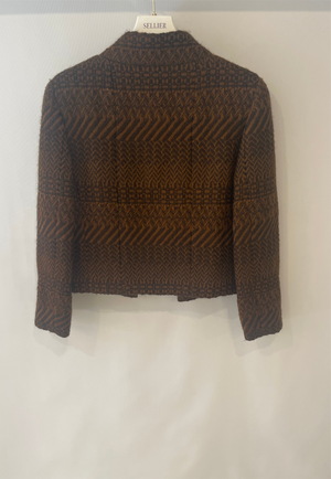 Chanel Brown Wool Jacket with Interior Silk Logo Prints Size FR 34 (UK 6)