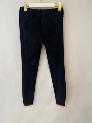Hermès Black Riding Trousers with Orange Detail and Silver Logo Buttons Size FR 34 (UK 6) RRP £900