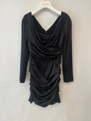 Dolce & Gabbana Black Silk Draped Long Sleeved Mini Dress Size IT 42 (UK 10)
