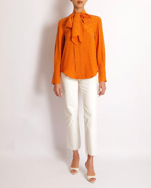 Chloe Orange Silk Printed Shirt with Neck-Tie Detail Size FR 34 (UK 6)