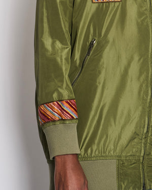 Valentino Khaki Long Line Bomber Jacket with Butterfly Beaded Embroidery Size IT 40 (UK 8)