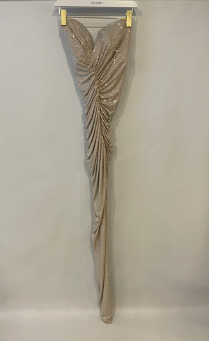 Alexandre Vauthier Beige Asymmetric Crystal Embellished Gown Dress Size FR 40 (UK 12) RRP £5,700