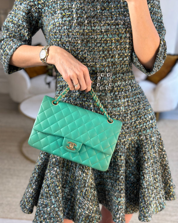 *FIRE PRICE* Chanel Emerald Green Medium Classic Double Flap Bag in Lambskin Leather with Gold Hardware