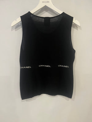 Chanel 2004 Black Sleeveless Tank Top with White Logo Print Detail Size FR 40 (UK 12)