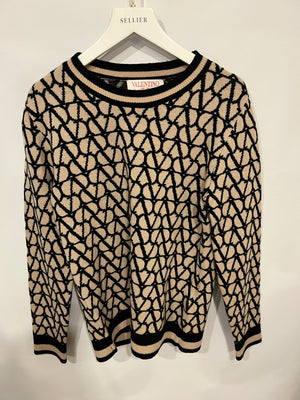 Valentino Black and Beige Wool Vlogo Jumper Size XS (UK 6)