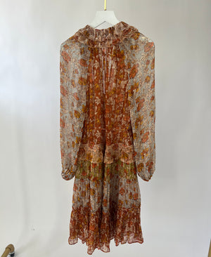 *FIRE PRICE* Zimmermann Pink, Green and Blue Floral Long Sleeved Dress with Ruffle Details Size 0 (UK 6)