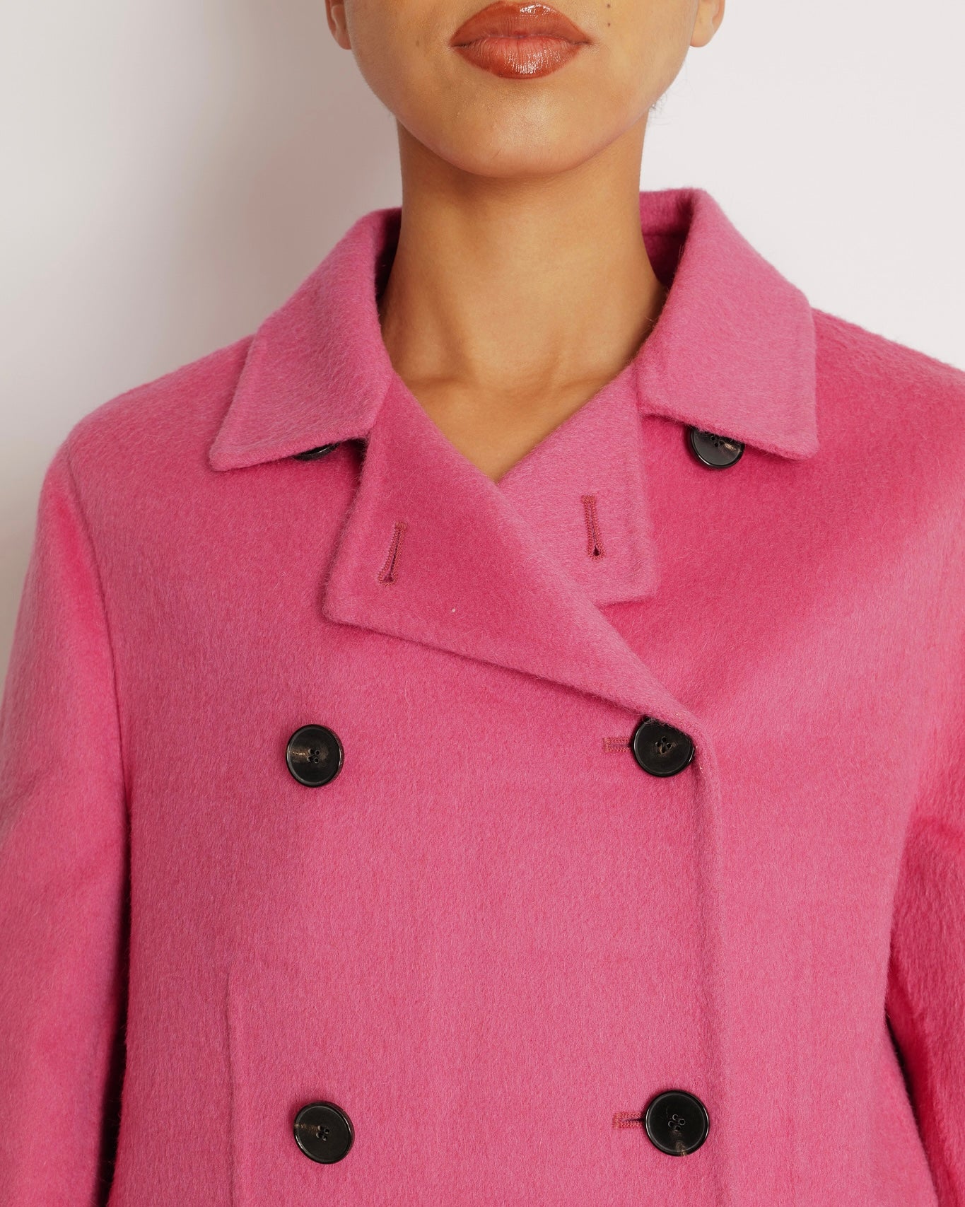 Christian Dior Pink Wool Double-Breasted Coat with Black Buttons