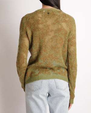 Christian Dior Green, Brown and Gold Metallic Cashmere Jumper with Back CD Logo Detail Size FR 38 (UK 10)