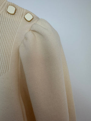 Louis Vuitton Cream Puff Sleeve Fine Knit Top with Logo Button Detail Size S (UK 8)