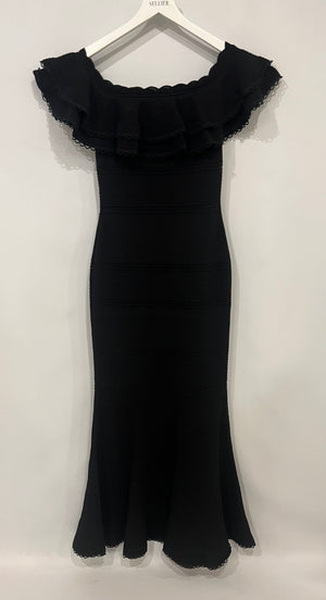 Alexander McQueen Black Layered Off-Shoulder Midi Dress Size IT 40 (UK 8)
