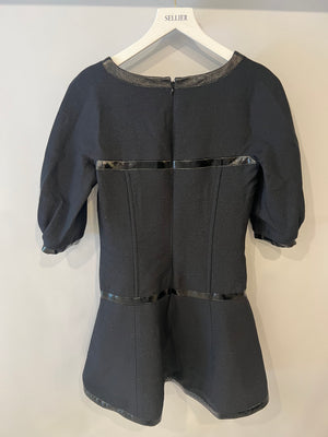 Chanel Black Mini Dress with Patent Leather Effect Trim Details and Globe CC Logo Button Size FR 34 (UK 6)