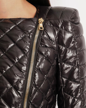 Balmain Black Quilted Puffer Jacket with Gold Zipper Detail Size FR 36 (UK 8) RRP £2,650