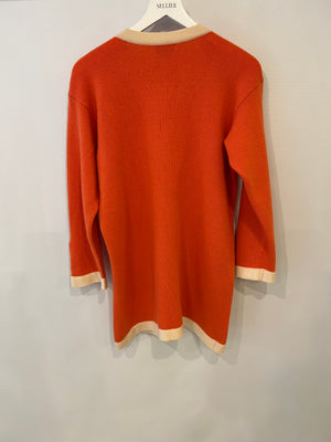 Chanel Vintage Coral and Cream Cashmere Cardigan with CC Logo Buttons Size FR 38/40 (UK 10/12)