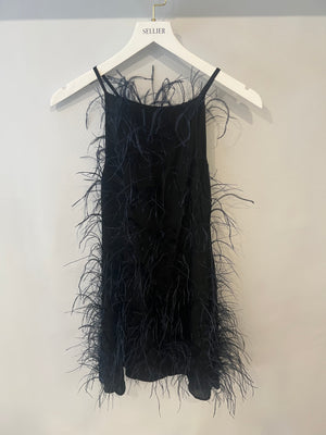Cult Gaia Black Shannon Mini Dress with Navy Feather Details Size XS (UK 6) RRP £1,400