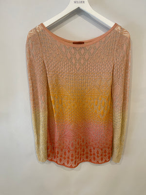 Missoni Light Pink, Orange, Yellow Metallic Long Sleeve Top Size UK 8/10