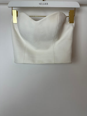 Pritch White Sleeveless Cropped Leather Top with Sweetheart Neckline Size S (UK 8)