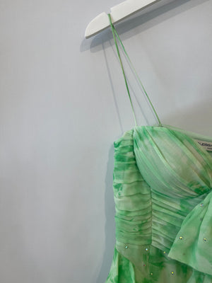 Alessandra Rich Light Green Silk Asymmetric Embellished Gown Dress Size IT 40 (UK 8) RRP £2,200
