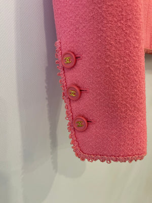 Chanel SS/97 Vintage Candy Pink Tweed Jacket with Collar Detail and Gold CC Buttons FR 40 (UK 12)