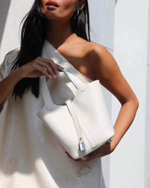 *HOT* Hermès Picotin Lock Bag 18cm in Craie Clemence Leather with Palladium Hardware