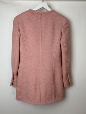 Chanel 93C Pink Tweed Skirt and Jacket Set with Logo Buttons and Pocket Detail FR 38 (UK 10)