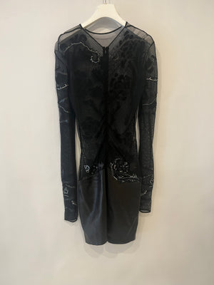 Jitrois Black Leather and Mesh Mini Dress with Crystal Embellished Suede Appliques Size FR 36 (UK 8)
