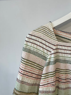 Chanel 07/P White and Multicolour Short Sleeve Striped Mini Dress with Gold Chain and CC Logo Details Size FR 38 (UK 10)
