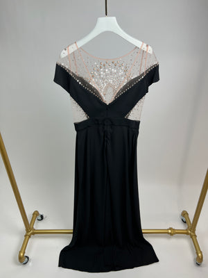 Temperley Black Evening Long Dress with Crystal and Pink Mesh Details Size UK 10