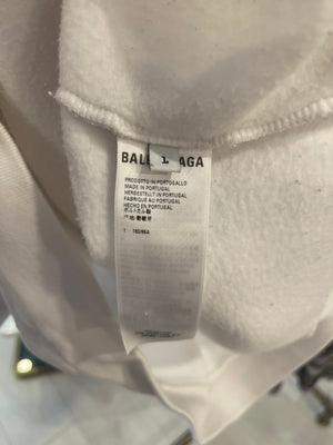 Balenciaga White Hooded Sweater with Pink Logo Size L (UK 10/12) RRP £1,100
