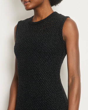 Chanel Black Crochet Mini Sleeveless Dress with CC Logo Button Detailing Size FR 38 (UK 10)