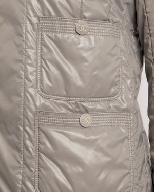 Chanel Grey Windbreaker Jacket with Silver CC Logo Buttons and Pocket Details Size FR 36 (UK 8)
